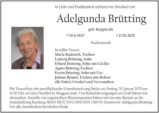Anzeige von Adelgunda Brütting von MGO