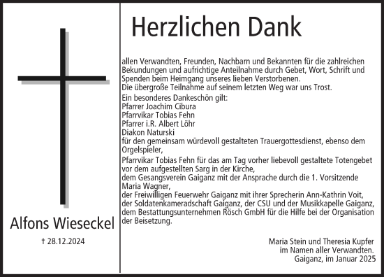 Anzeige von Alfons Wieseckel von MGO