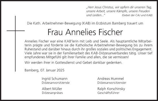 Anzeige von Annelies Fischer von MGO