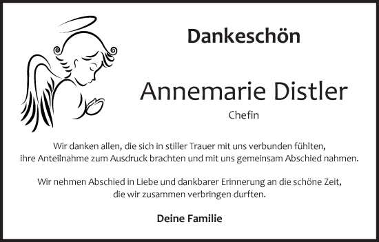 Anzeige von Annemarie Distler von MGO