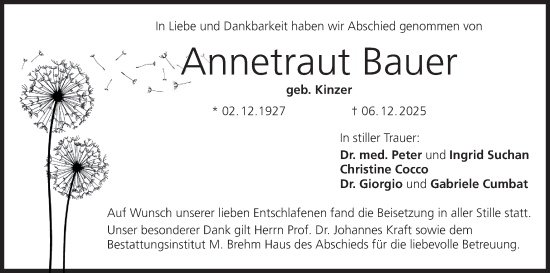 Anzeige von Annetraut Bauer von MGO