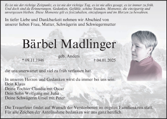 Anzeige von Bärbel Madlinger von MGO