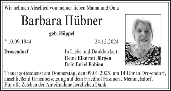 Anzeige von Barbara Hübner von MGO