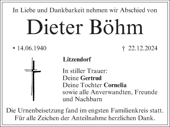 Anzeige von Dieter Böhm von MGO