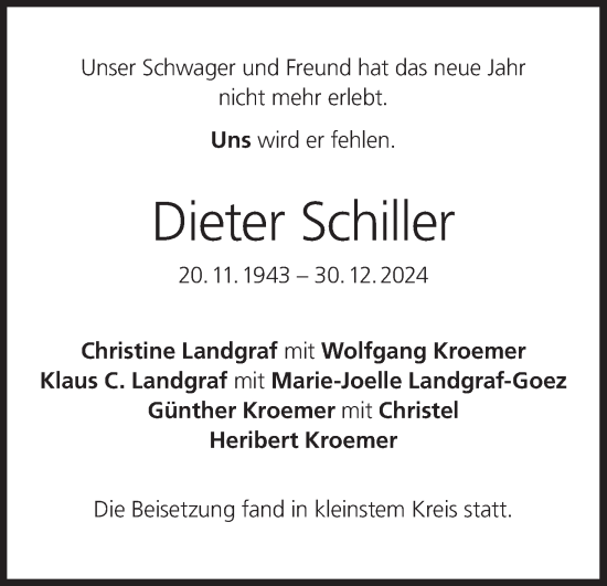 Anzeige von Dieter Schiller von MGO