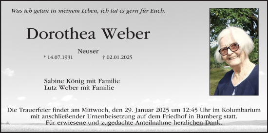 Anzeige von Dorothea Weber von MGO
