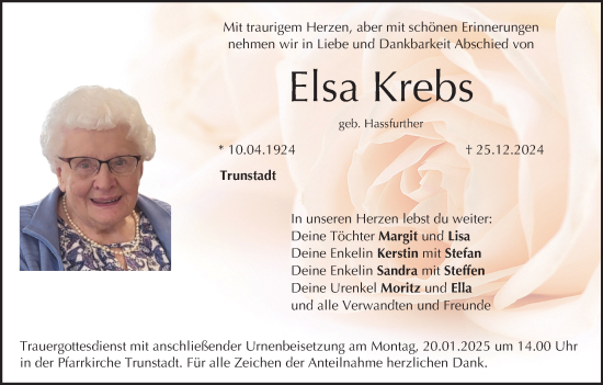 Anzeige von Elsa Krebs von MGO