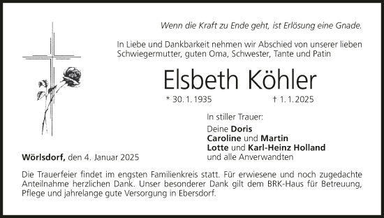 Anzeige von Elsbeth Köhler von MGO
