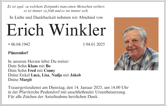 Anzeige von Erich Winkler von MGO