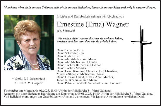 Anzeige von Ernestine Wagner von MGO