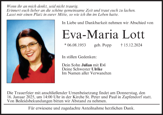 Anzeige von Eva-Maria Lott von MGO
