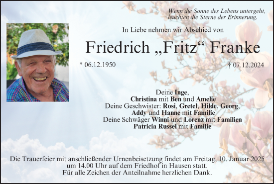 Anzeige von Friedrich Franke von MGO