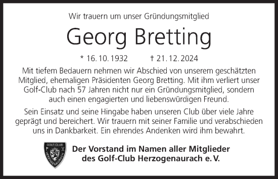 Anzeige von Georg Bretting von MGO