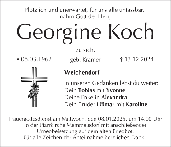 Anzeige von Georgine Koch von MGO
