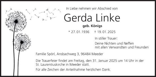 Anzeige von Gerda Linke von MGO
