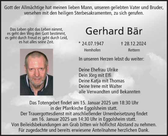 Anzeige von Gerhard Bär von MGO