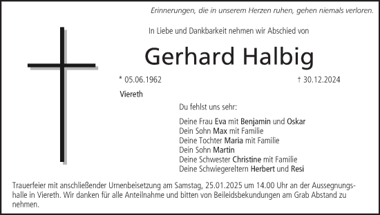 Anzeige von Gerhard Halbig von MGO