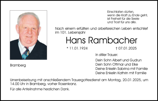 Anzeige von Hans Rambacher von MGO