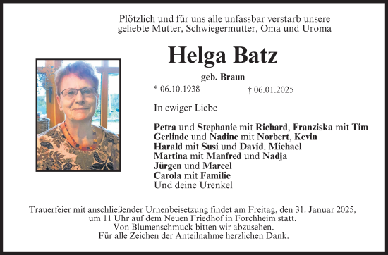 Anzeige von Helga Batz von MGO