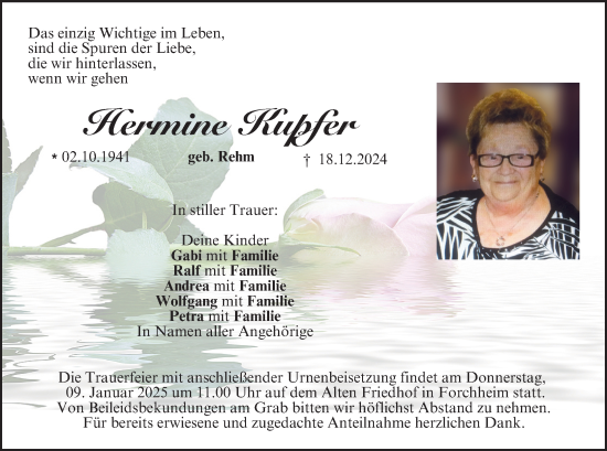Anzeige von Hermine Kupfer von MGO