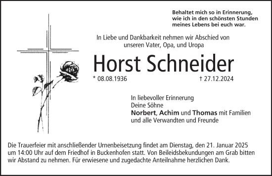 Anzeige von Horst Schneider von MGO