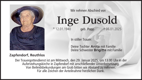 Anzeige von Inge Dusold von MGO