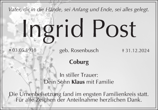 Anzeige von Ingrid Post von MGO