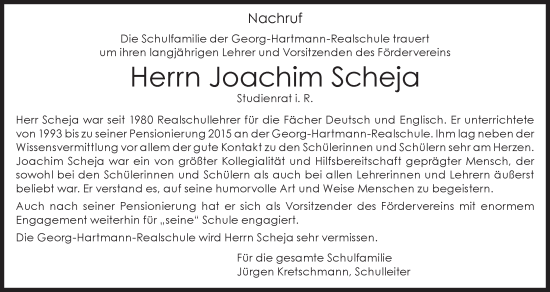 Anzeige von Joachim Scheja von MGO