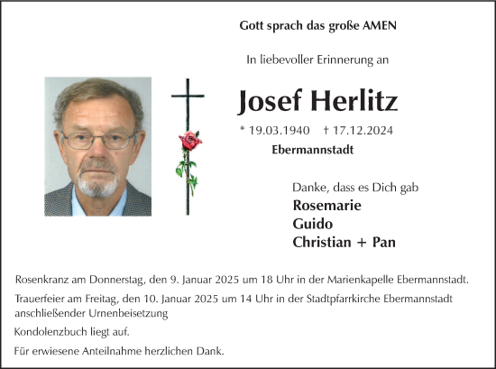 Anzeige von Josef Herlitz von MGO