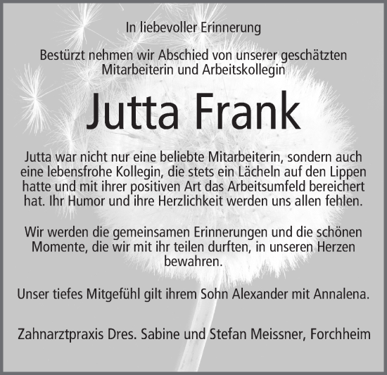 Anzeige von Jutta Frank von MGO