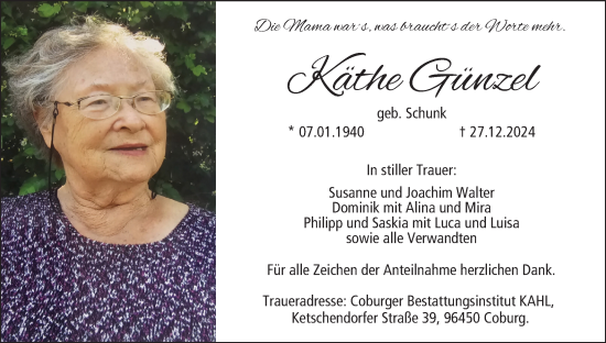 Anzeige von Käthe Günzel von MGO