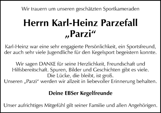 Anzeige von Karl-Heinz Parzefall von MGO