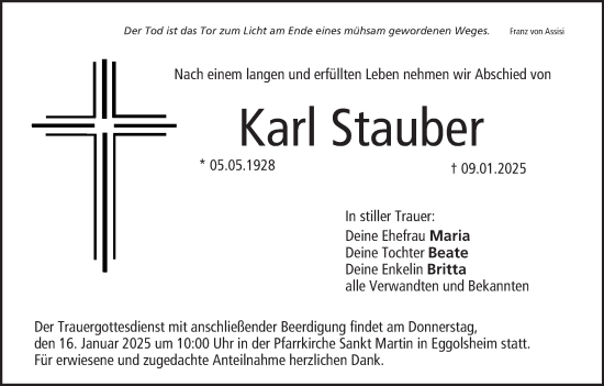 Anzeige von Karl Stauber von MGO