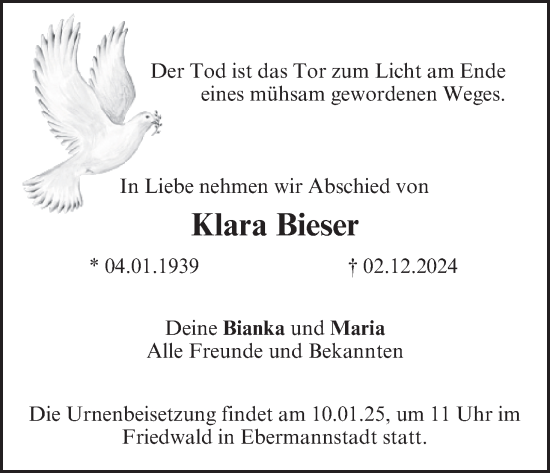 Anzeige von Klara Bieser von MGO
