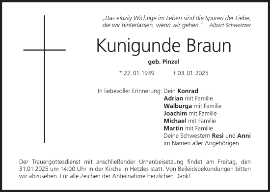 Anzeige von Kunigunde Braun von MGO