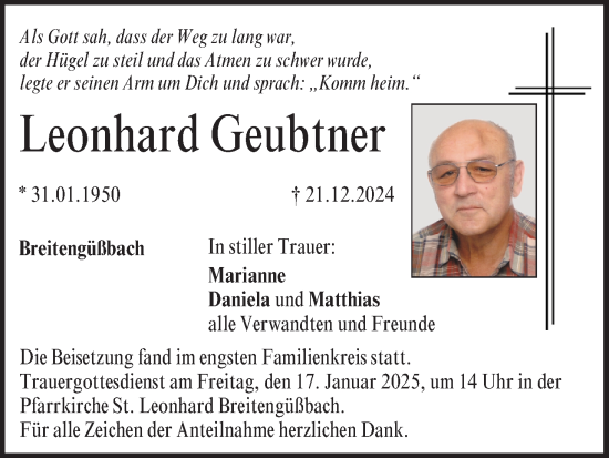 Anzeige von Leonhard Geubtner von MGO