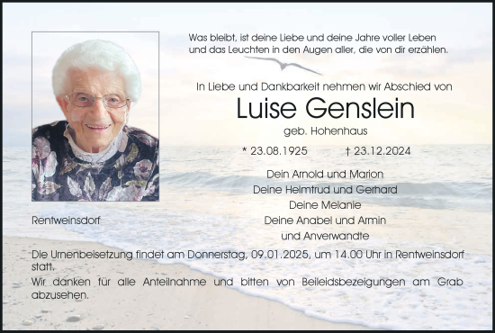 Anzeige von Luise Genslein von MGO