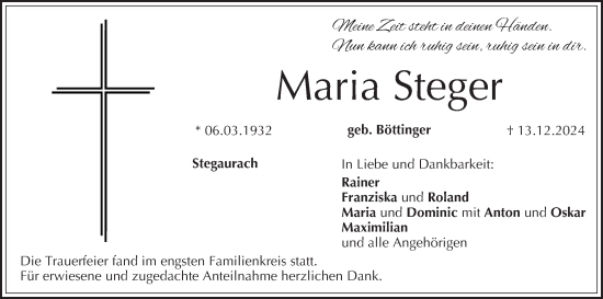 Anzeige von Maria Steger von MGO