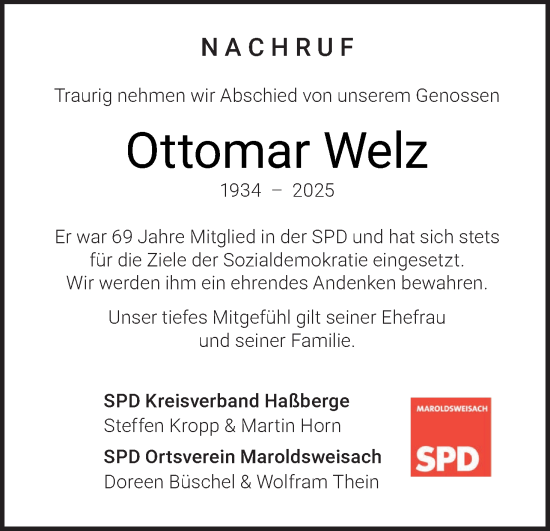 Anzeige von Ottomar Welz von MGO