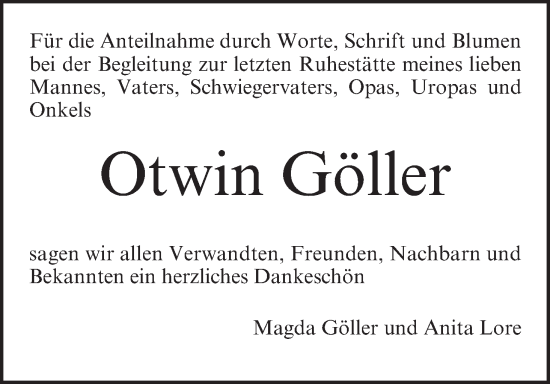 Anzeige von Otwin Göller von MGO