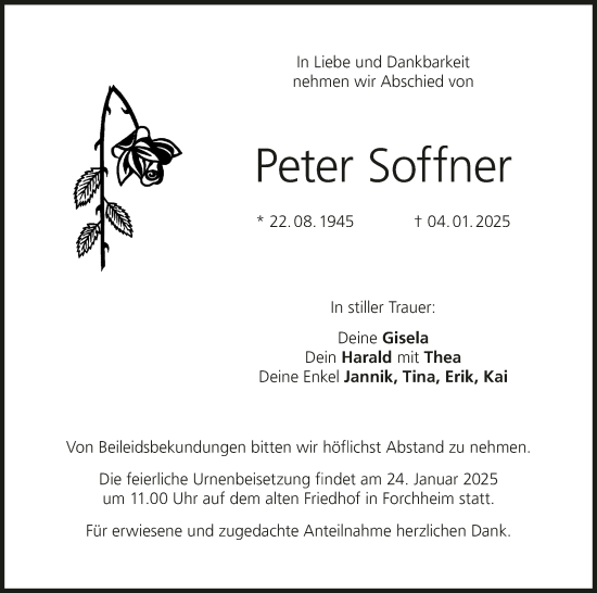 Anzeige von Peter Soffner von MGO