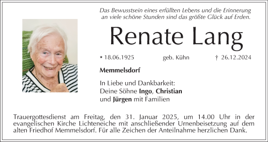 Anzeige von Renate Lang von MGO