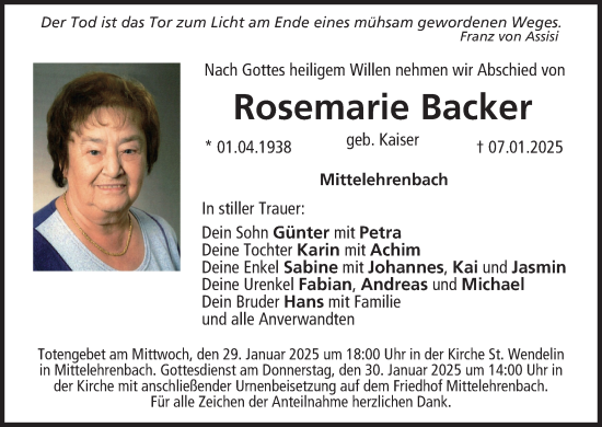 Anzeige von Rosemarie Backer von MGO