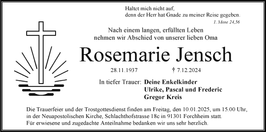 Anzeige von Rosemarie Jensch von MGO