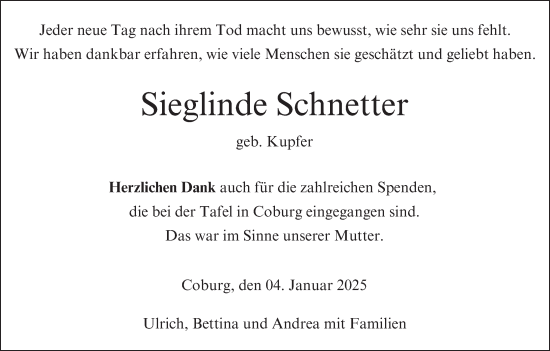 Anzeige von Sieglinde Schnetter von MGO