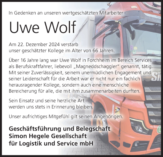 Anzeige von Uwe Wolf von MGO
