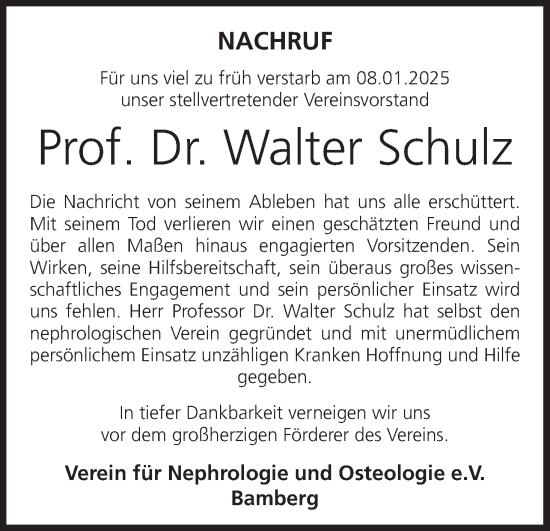 Anzeige von Walter Schulz von MGO