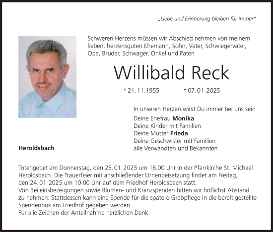 Anzeige von Willibald Reck von MGO