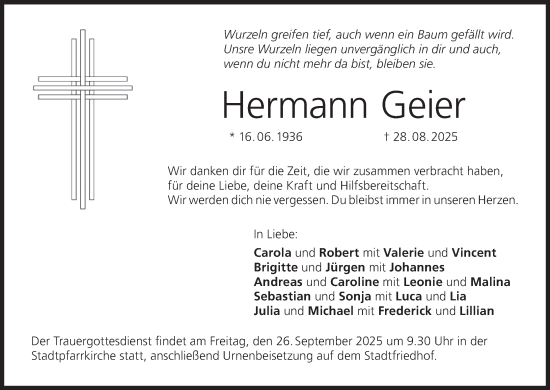 Anzeige von Hermann Geier von MGO Anzeige von Hermann Geier von MGO