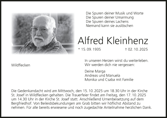 Anzeige von Alfred Kleinhenz von MGO